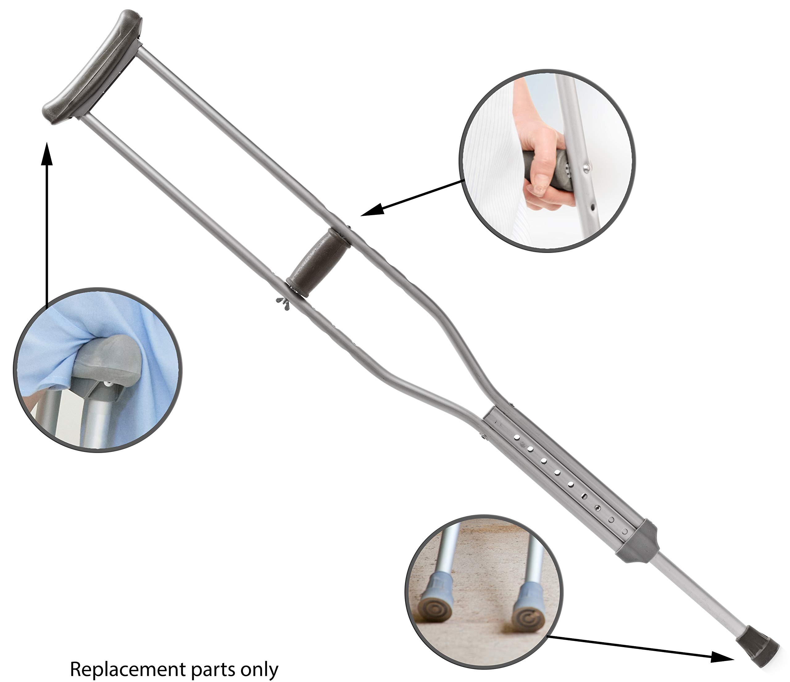 Cornucopia Replacement Crutch Parts Set, Comfortable Gray Rubber Pads