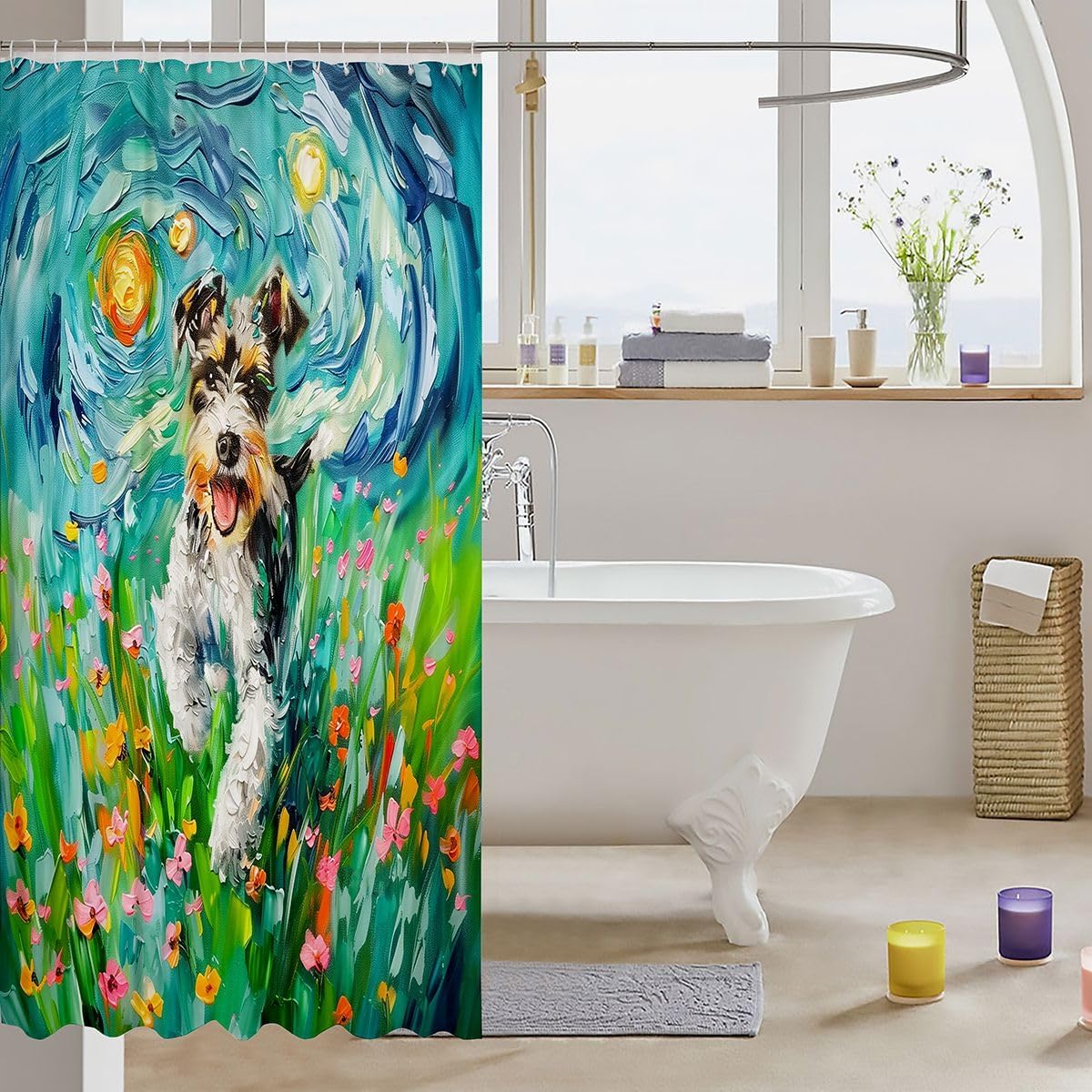 jejeloiu Cute Running Dog Shower Curtains Funny Dog Bathroom Curtain for Kids Women Men Pet Animal Bathroom Accessories Waterproof Polyester Fabric for Stalls Bathtubs 72"x72" image 3