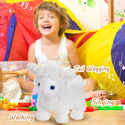 Miniatura 3 de Peluche electrónico de oveja que camina, canta, interactiva, animada, divertida, juguetes de peluche, ovejas que menean la cola, animales de