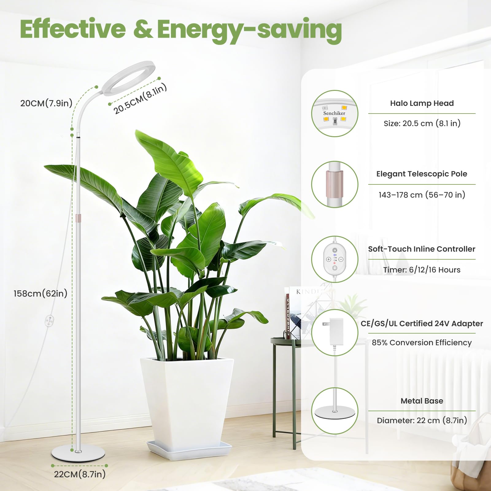 Lampe horticole LED LUMILEDS 24V 20W spectre complet 660 nm, hauteur réglable 56-178 cm, minuterie & gradation