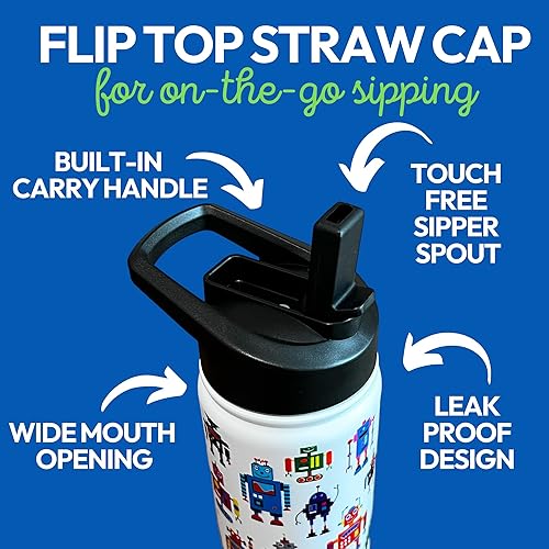 Miniatura 4 de Biddlebee Botella de agua para niños con tapa con pajilla, botellas reutilizables de acero inoxidable aisladas de 14 onzas para la escuela, tapa a