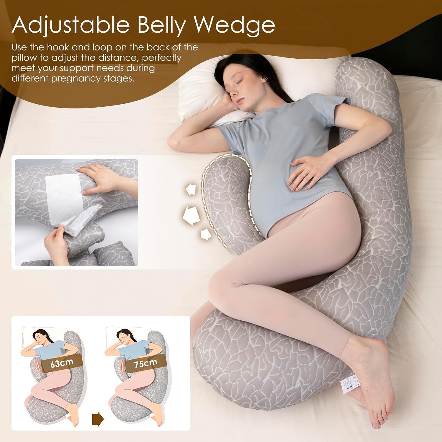 Chilling Home Pregnancy Pillow, F Shaped Maternity Pillow, Adjustable Pregnancy Wedge Pillow with Full Body Support for Back, Belly, Hips, Legs, Pregnant Pillows for Side Sleeping with Cooling Cover