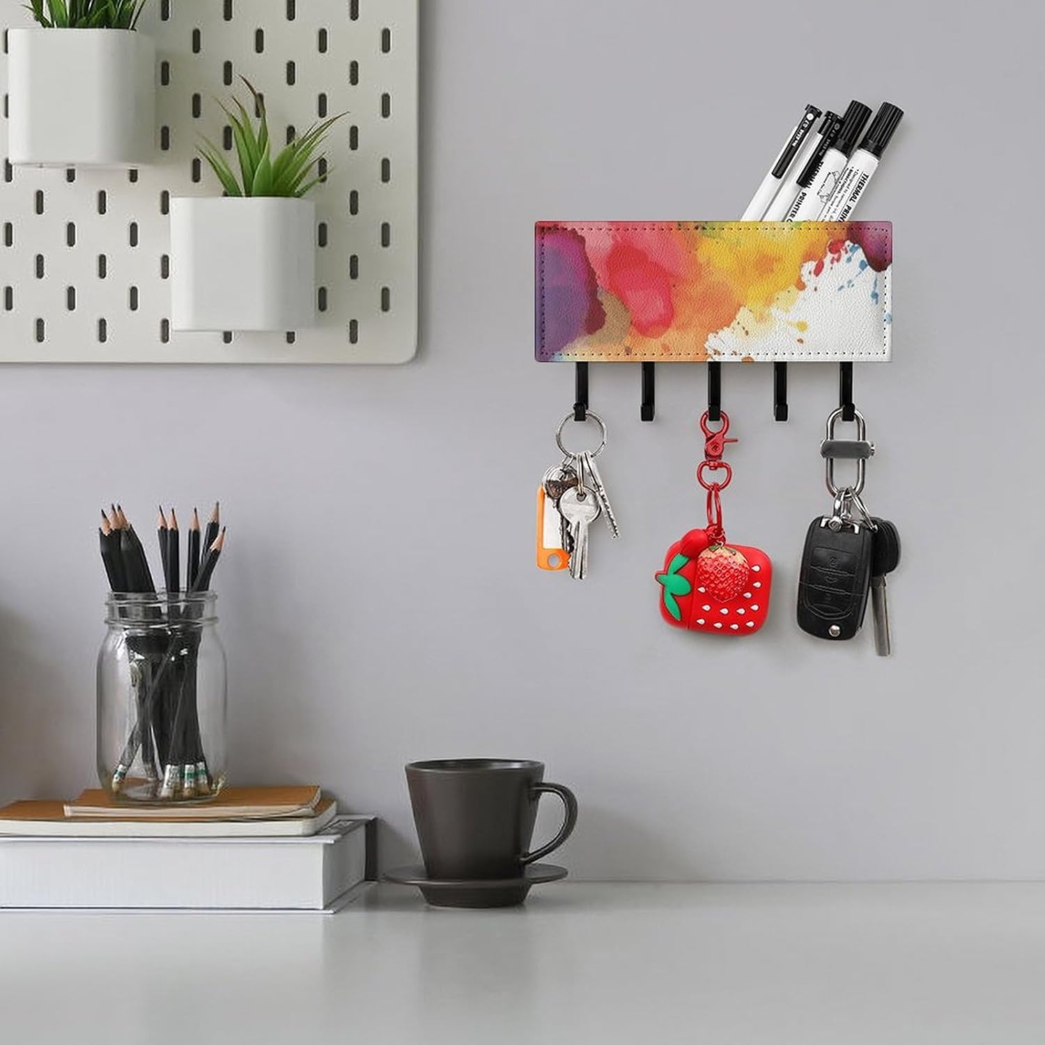 Paint Splatters Key Holder with 5 Hooks Mail Organizer for Wall Black-style image 5