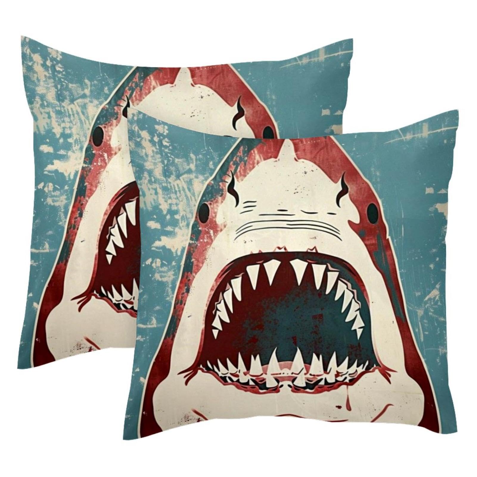 Housse de coussin 50x50 cm velours lot de 2 taies décoratives motif requin moderne