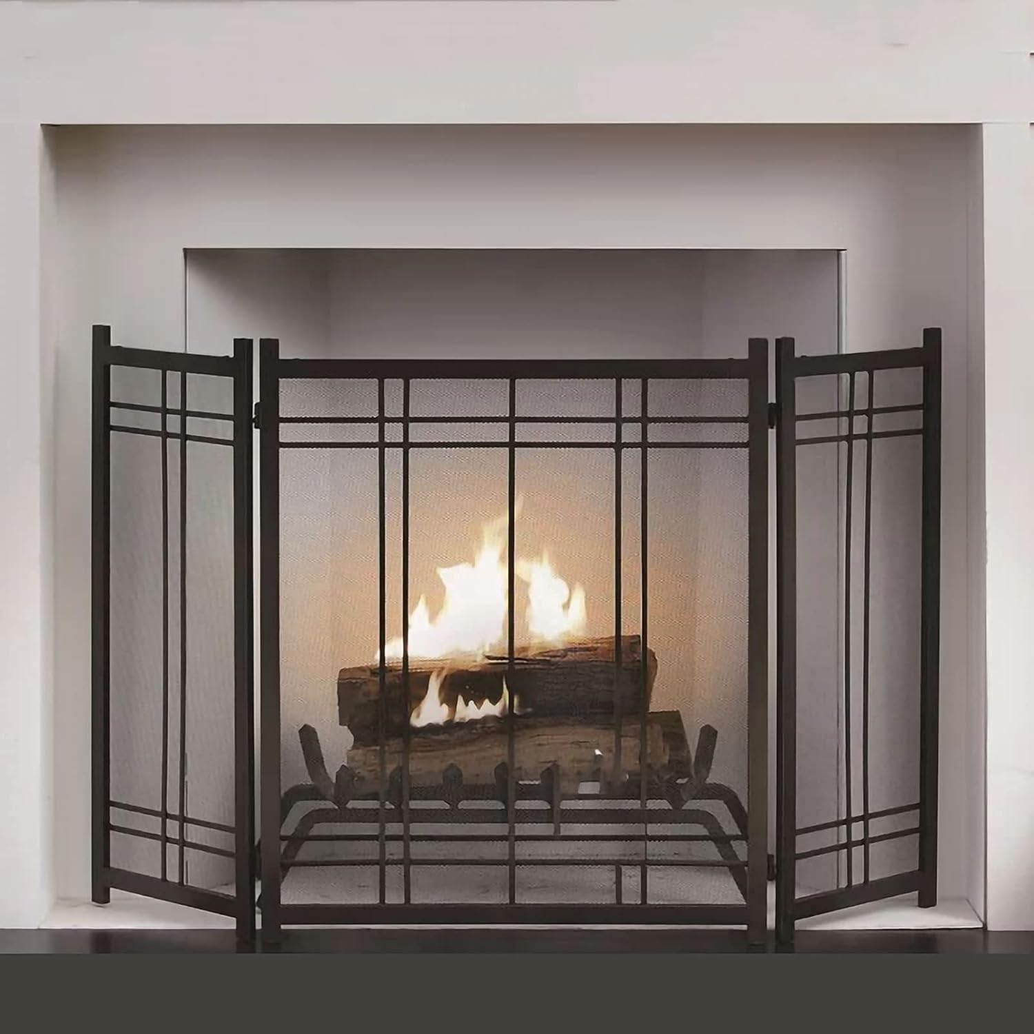 Fireproof 3-Fold Screen for Fireplace - Spark Protection with Coating, Durable Iron Construction, Safety Barrier for Home Decor and Fireplace Accessories