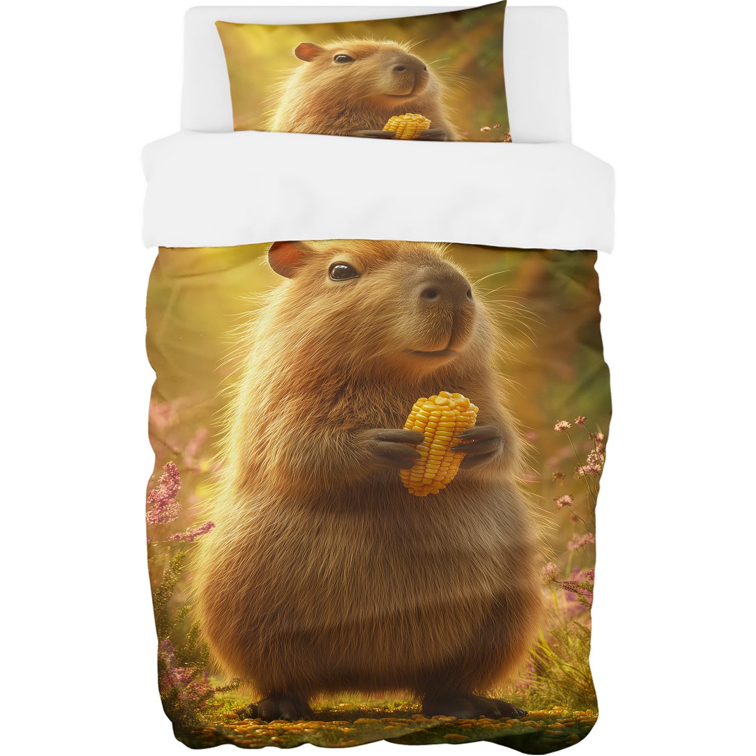 Housse de couette Capybara 135 x 200 cm anti-plis literie entretien facile
