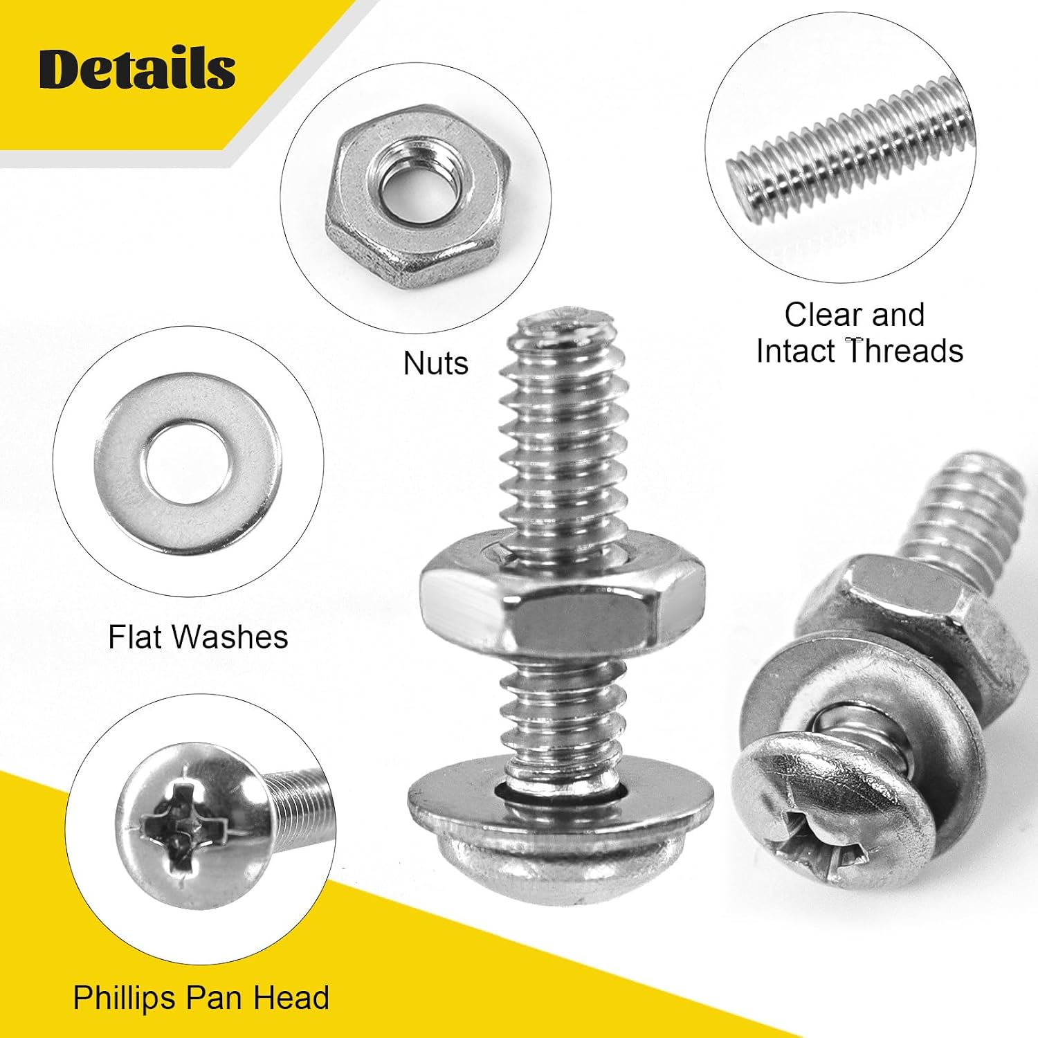 358PCS Machine Screws and Nuts Assortment Kit, #6-32#8-32#10-24 Phillips Pan Head Bolts Assorted, 304 Stainless Steel Nuts Bolts and Flat Washers Set