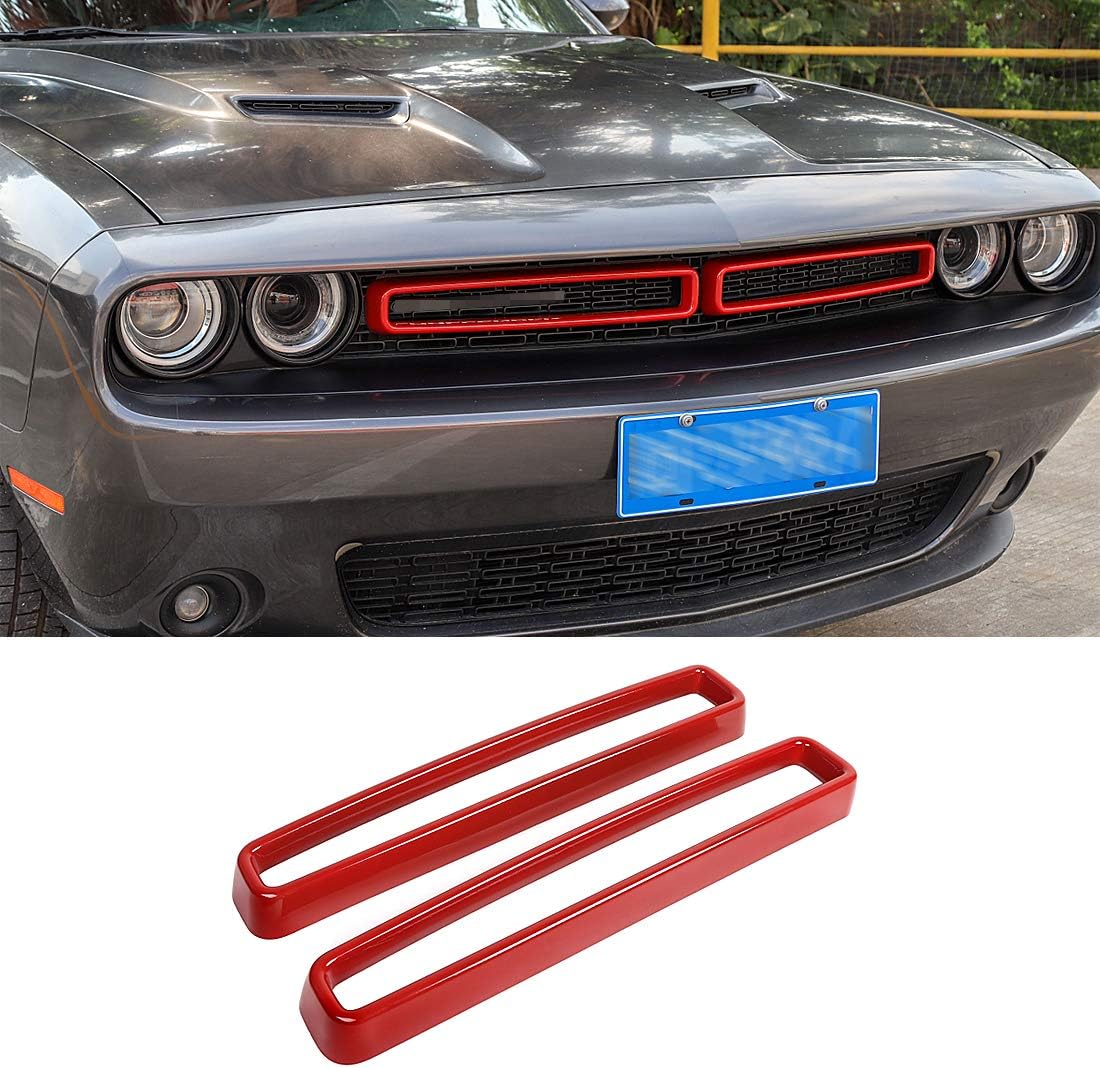Red Front Grill Mesh Grille Inserts Trim for Dodge Challenger 2015-2020 2021 2022 2023 Exterior Accessories Panel Frame Cover Sticker