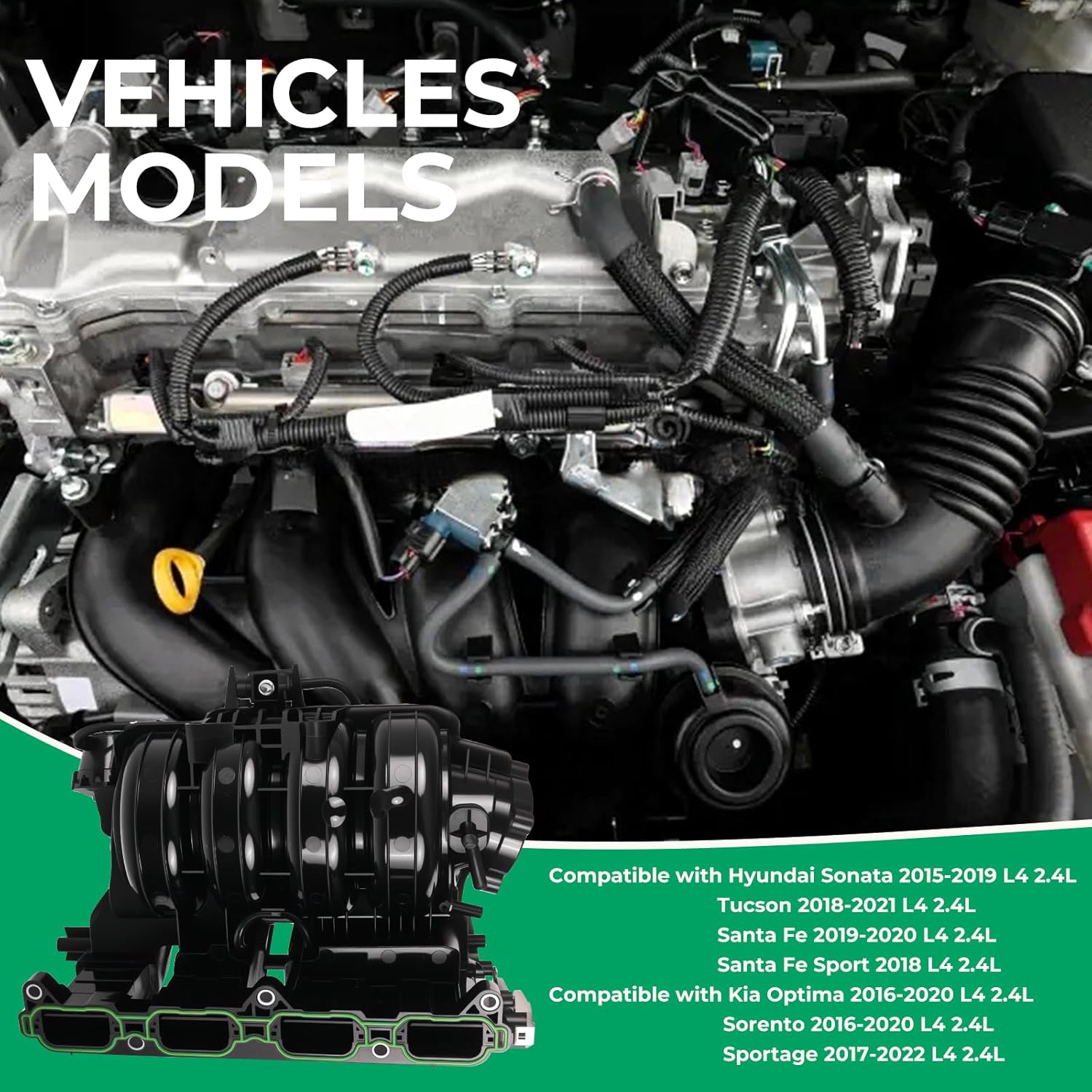 Engine Intake Manifold Compatible with Hyundai Sonata 2015-2019 Tucson 2018-2021 Santa Fe 2019-2020 Santa Fe Sport 2018 Kia Optima Sorento 2016-2020 Sportage 2017-2022 L4 2.4L Replace 283102GGA0