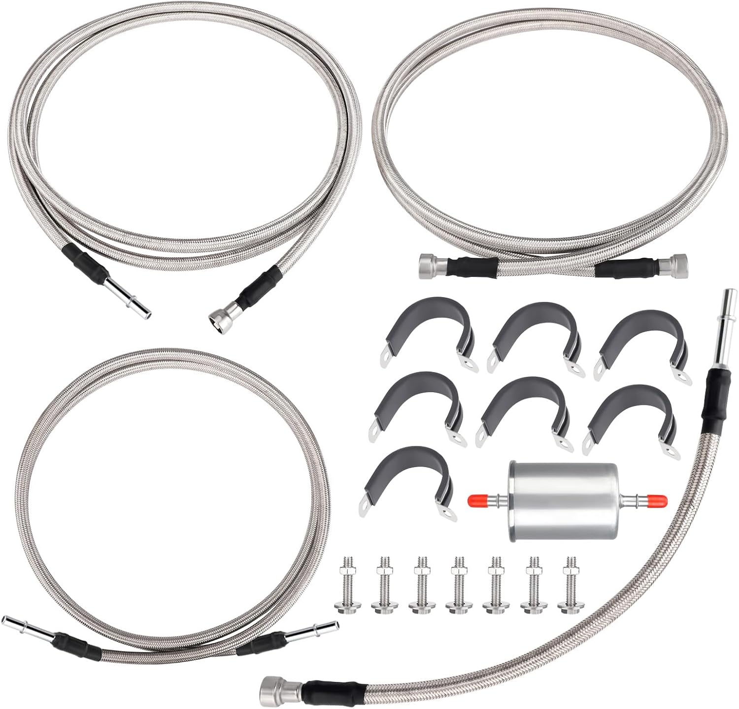 Stainless Steel Braided Fuel Lines Kit 819-840 Compatible with GMC Sierra Chevy Silverado 1500 2500 3500 1999 2000 2001 2002 2003, 15043857 15765803