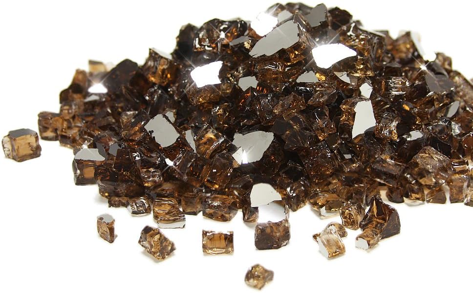 Golden Flame Fire Glass for Fire Pit, 20lb - 1/2" Reflective Glass Rocks for Fireplace - High Heat Resistance for Propane & Natural Gas (Copper)