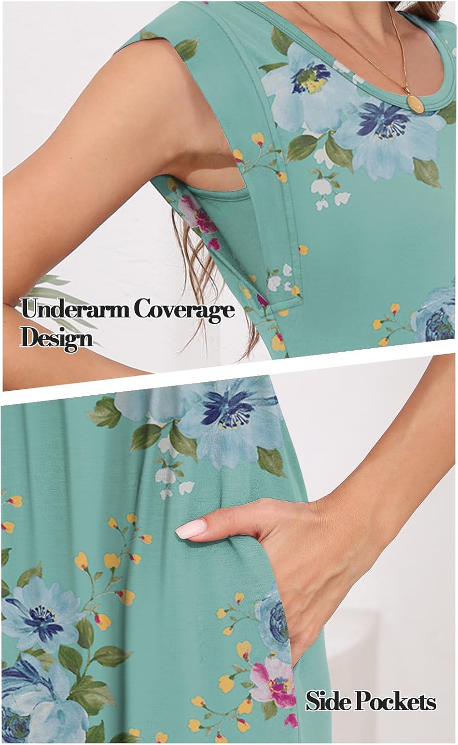 DB MOON Womens 2026 Maxi Dresses Empire Waist Long Summer Dress Casual Cap Short Sleeve Sundress with Pockets - Image 4