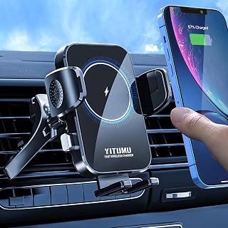 YITUMU Wireless Car Charger,15W Qi Fast Charging Car Phone Holder Wireless Charger, Air Vent Phone Holder Compatible with iPhone 14 13 12 11 Pro Max/XR/XS/X Samsung S23/S22/S20 Galaxy Note