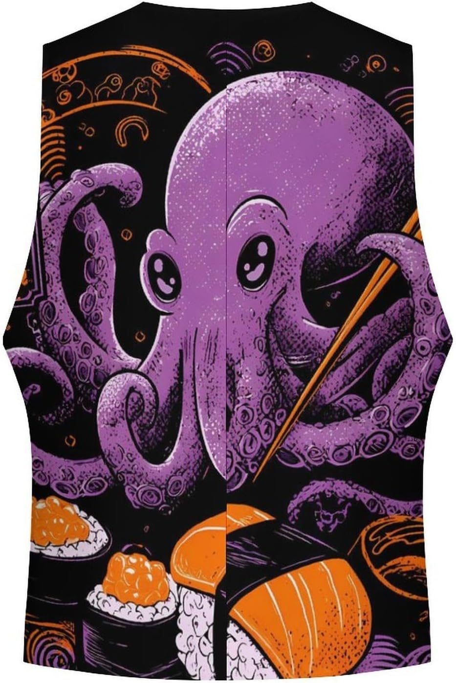 Octopuss Eating Sushi Suit Vest for Men Slim Fit Business Dress Waistcoat for Suits Tuxedo