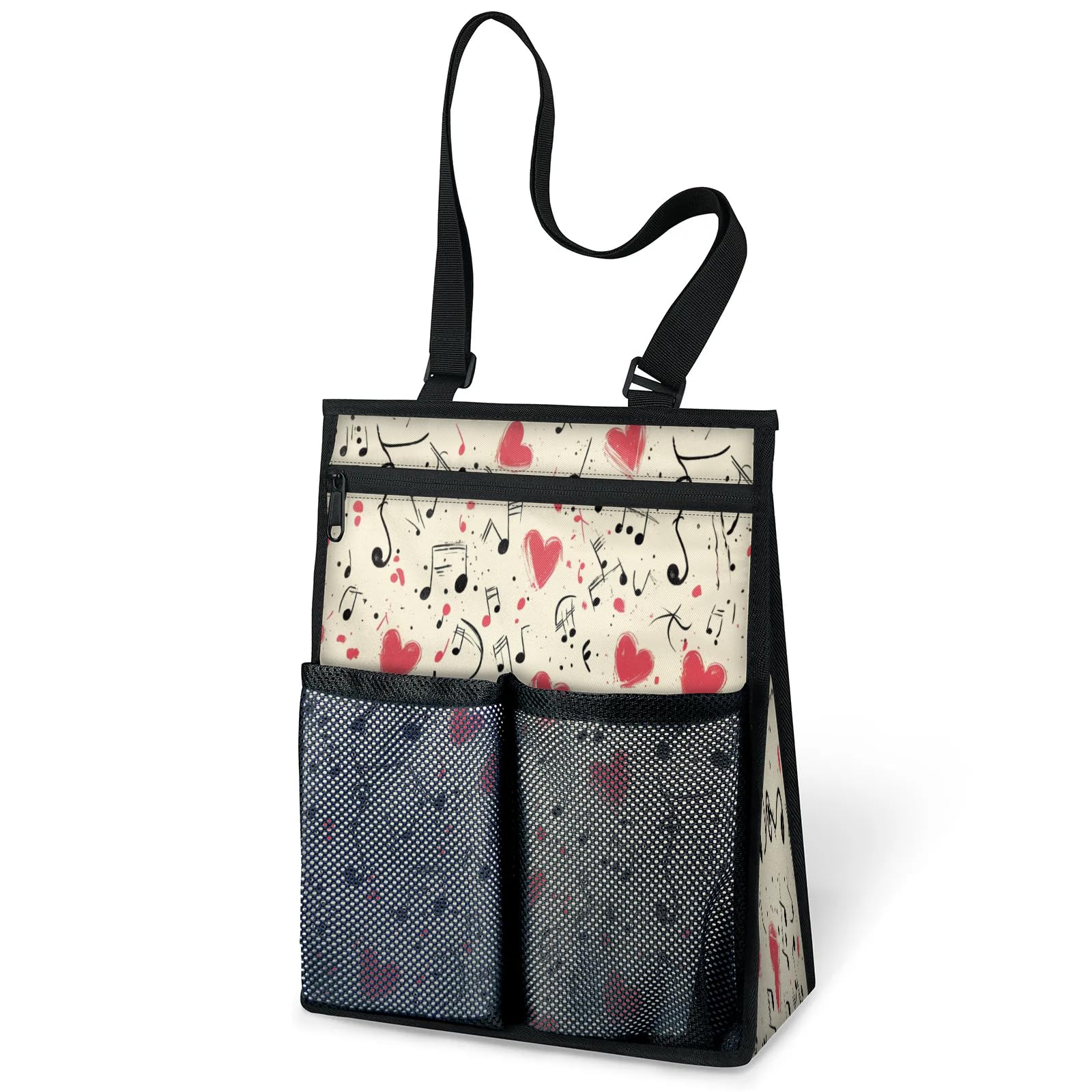 Ourtheme Musical Art Notes Hearts Portable Shower Bag for Travel Gym Camp Beach Tote Shower Caddy Bags Hanging