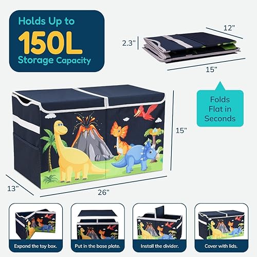 Miniatura 2 de Organizador de juguetes y baúl de almacenamiento para niños, caja de juguetes plegable extragrande con tapa, divisor extraíble, tapas divididas para