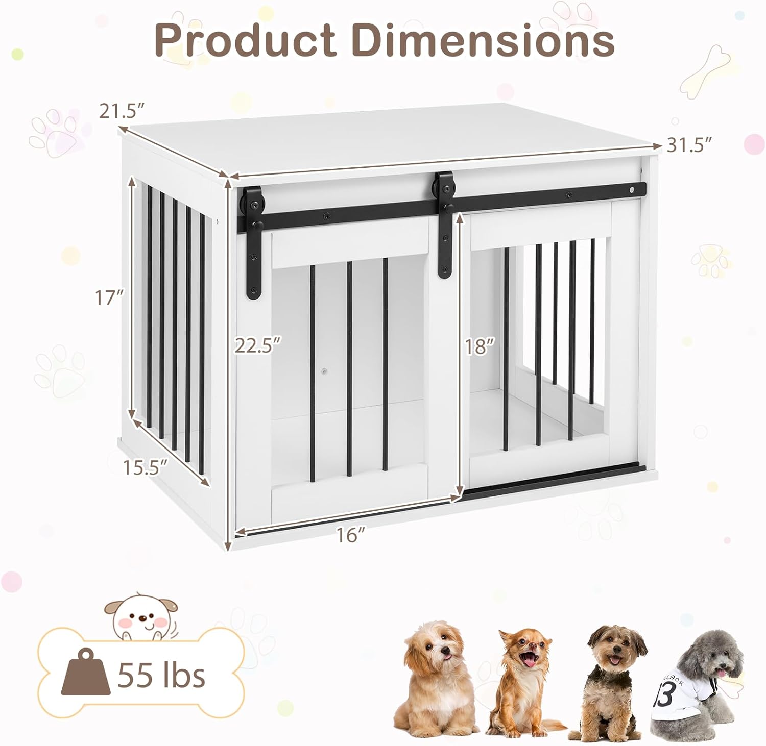 PETSITE Farmhouse Wooden Dog Crate Furniture with Sliding Barn Door, 31.5-inch Wood Dog Kennel Furniture for Small Dogs, Dog Cage Furniture End Side Table for Living Room, Bedroom (White)