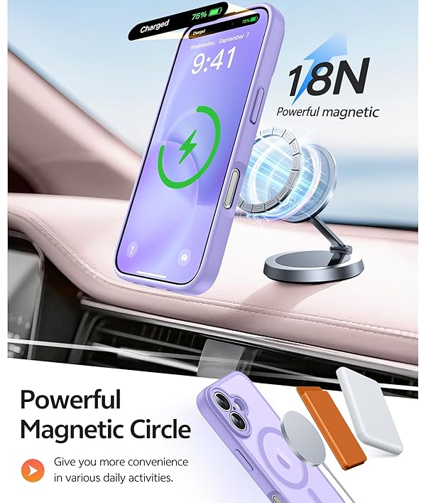 FNTCASE for iPhone 16 Case: [Compatible with Magsafe] Translucent Matte Cases with [Full Camera Protection] [Screen Protector] Military Grade Shockproof Protective Phone Cover - Light Purple by FNTCASE - Image 3