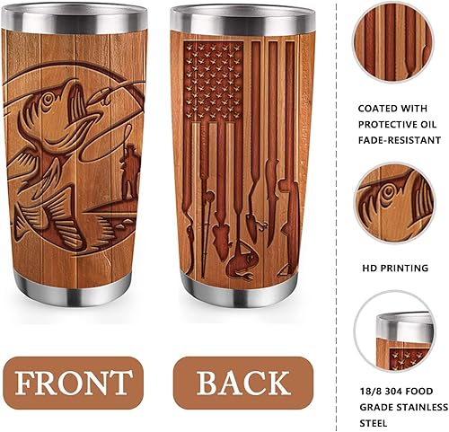 Miniatura 3 de Zzkol Regalos de pesca para hombres y abuelos, vaso con tapa y pajilla, regalos divertidos para amantes de la pesca, taza de café de viaje de acero