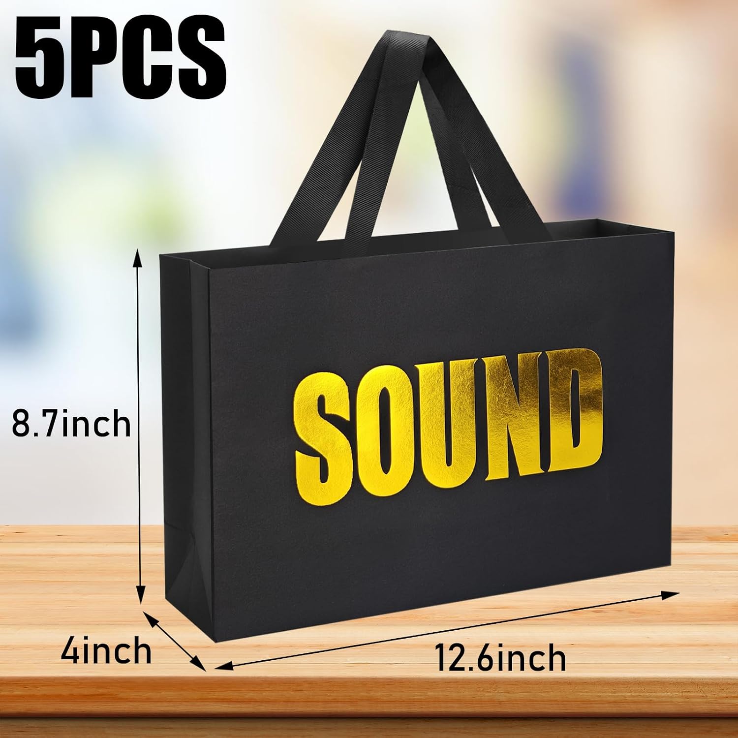 LUOKER 5 Senses Gift Bags for Him,12.6" Double Sided Gold Stamping Word,Five Senses Gift Bags with Ribbon Handles,Black Bag for Wedding Anniversary,Party,Birthday,Mother's Day image 2