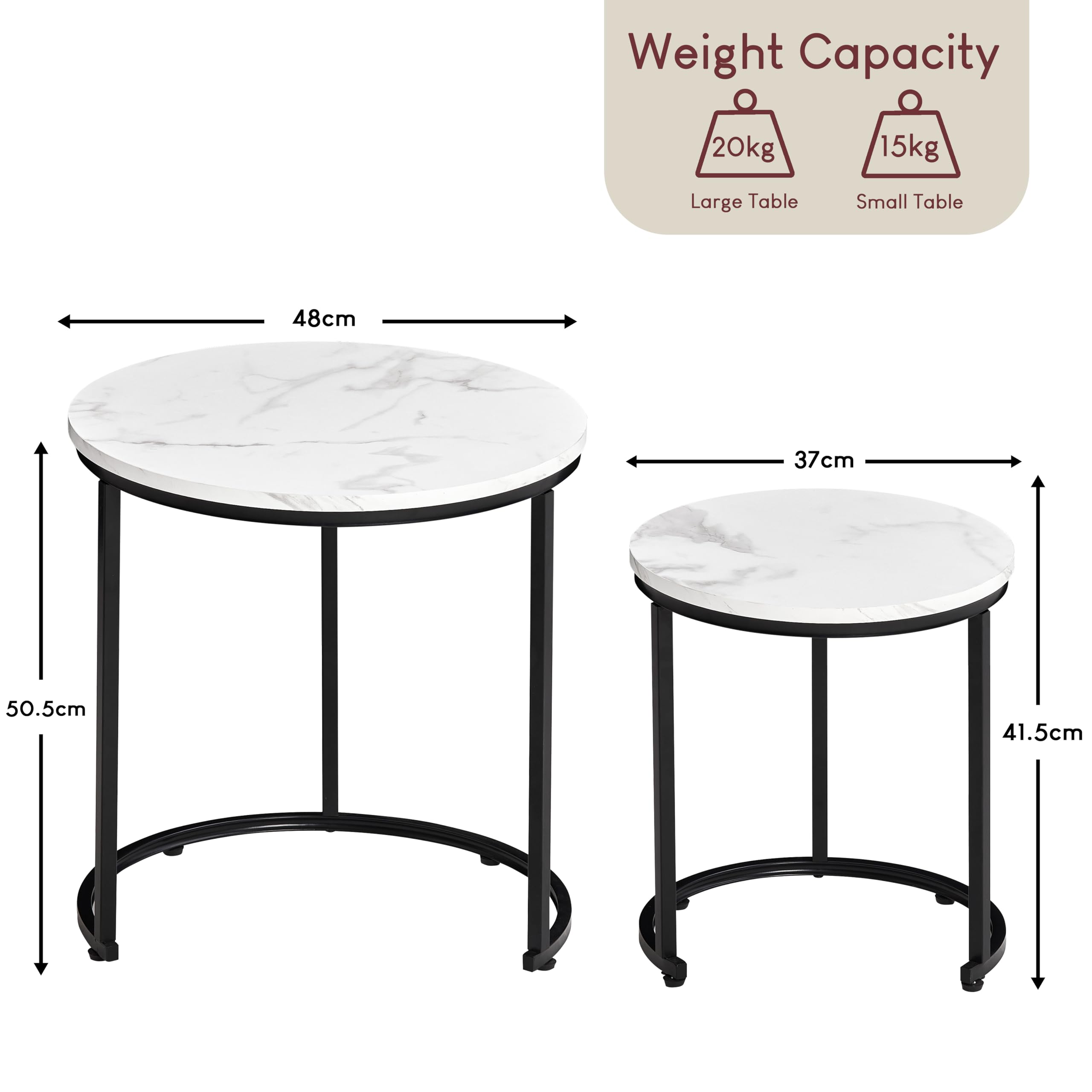 Lot De 2 Tables Gigognes Rondes Vida Designs Brooklyn - Bois Foncé, Cadre Métal, Empilables