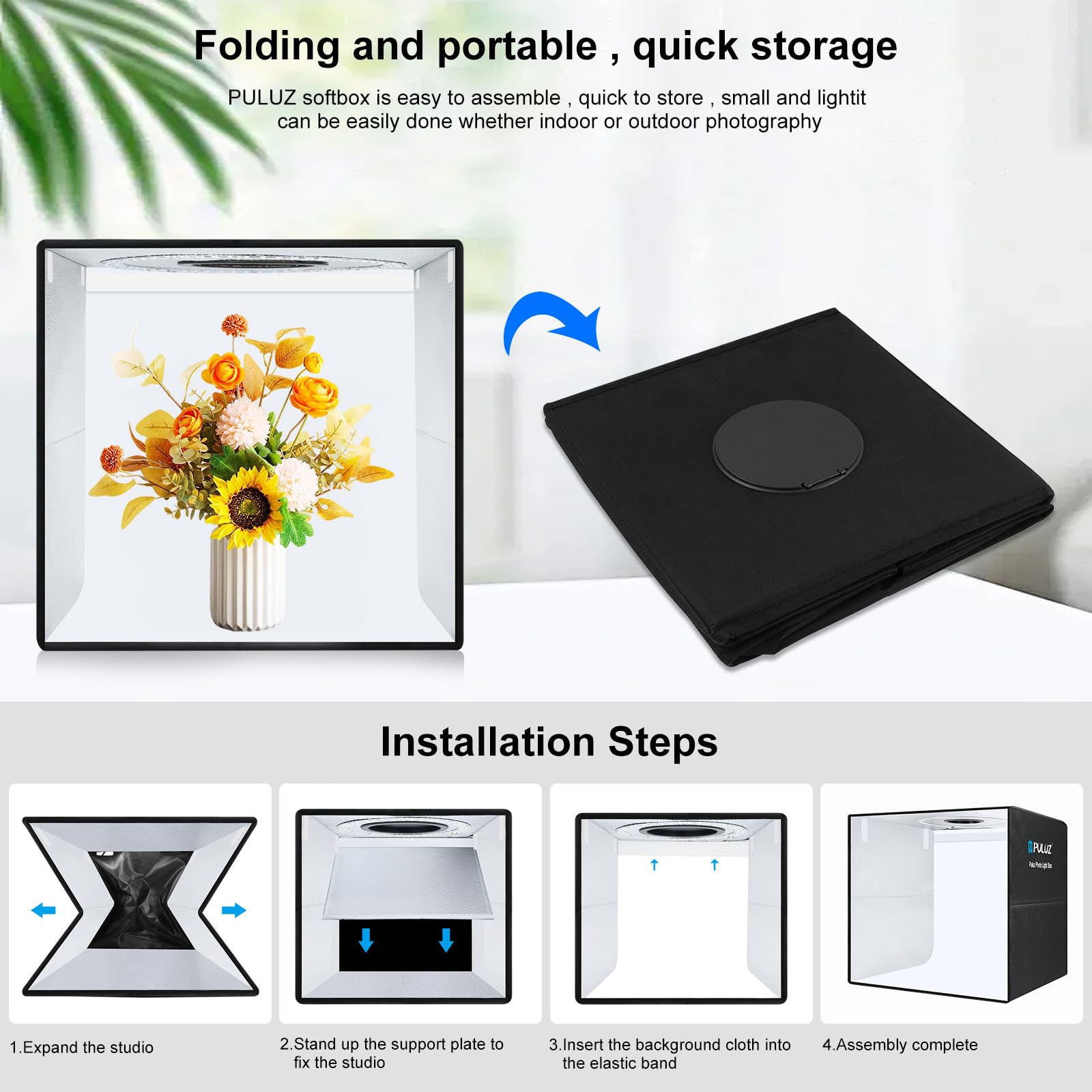 PULUZ Tenda luminosa per studio fotografico, 50 x 50 x 50 cm, 50 cm, con 6 sfondi, pieghevole, portatile, per fotografia di prodotti, e-commerce, progetti creativi