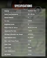 Vista 7 de HIRAM Combo láser de visión refleja, 2 MOA de punto rojo con láser verde, 4 patrones de retícula, 8 ajustes de brillo para rieles Picatinny Weaver