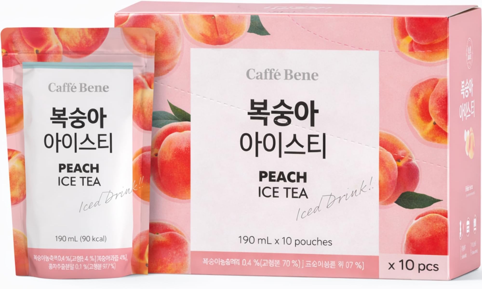 Peach Ice Tea 190ml x 10 Pouches – Ready to Drink Peach Iced Tea, Korean Style Iced Tea Beverage Multipack