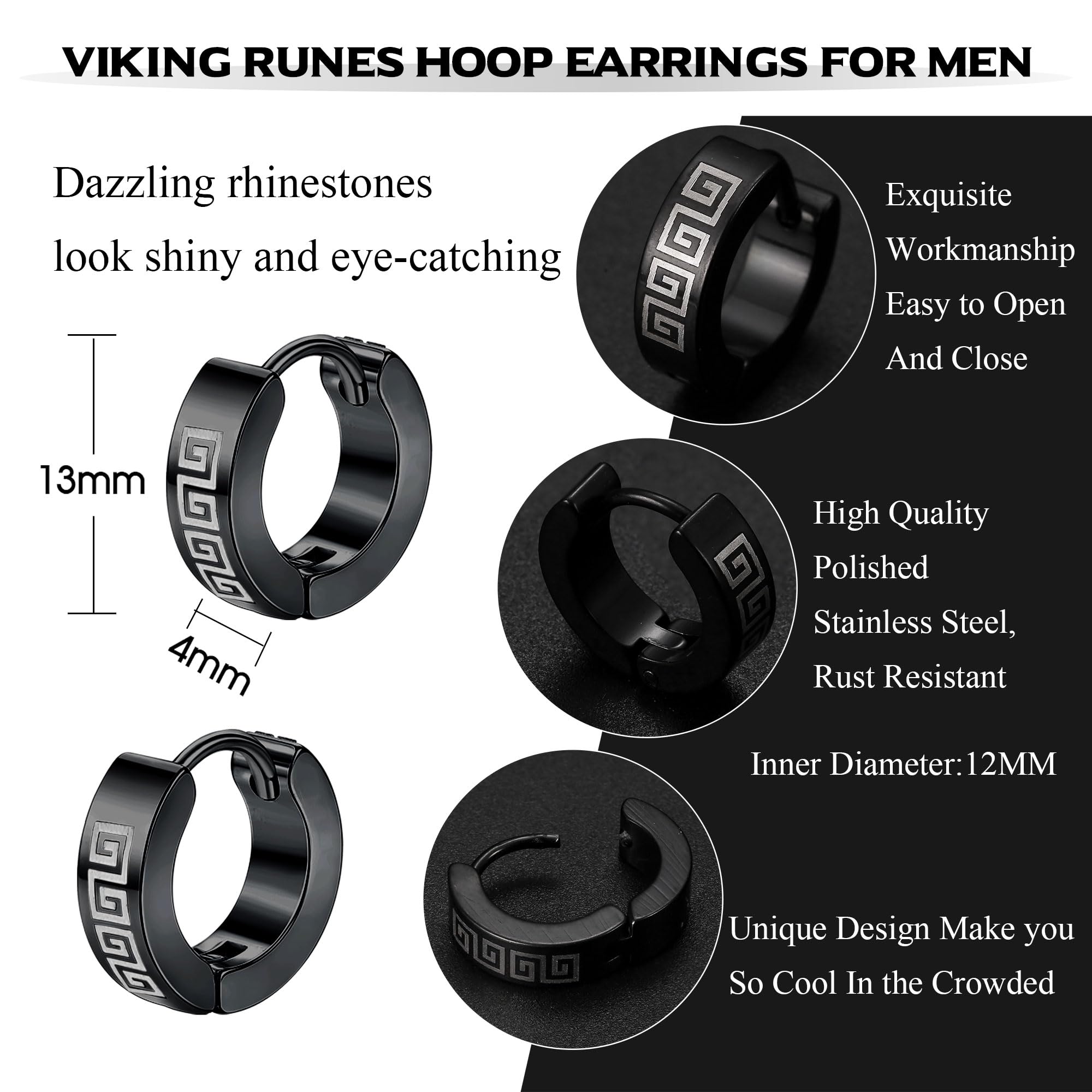 Dochais Orecchini Uomo Acciaio Inossidabile Orecchini a Cerchio Orecchini Pendenti con Croce Piercing Cartilage Zirconi Orecchini Set Punk Orecchino Nero per Uomo Donna