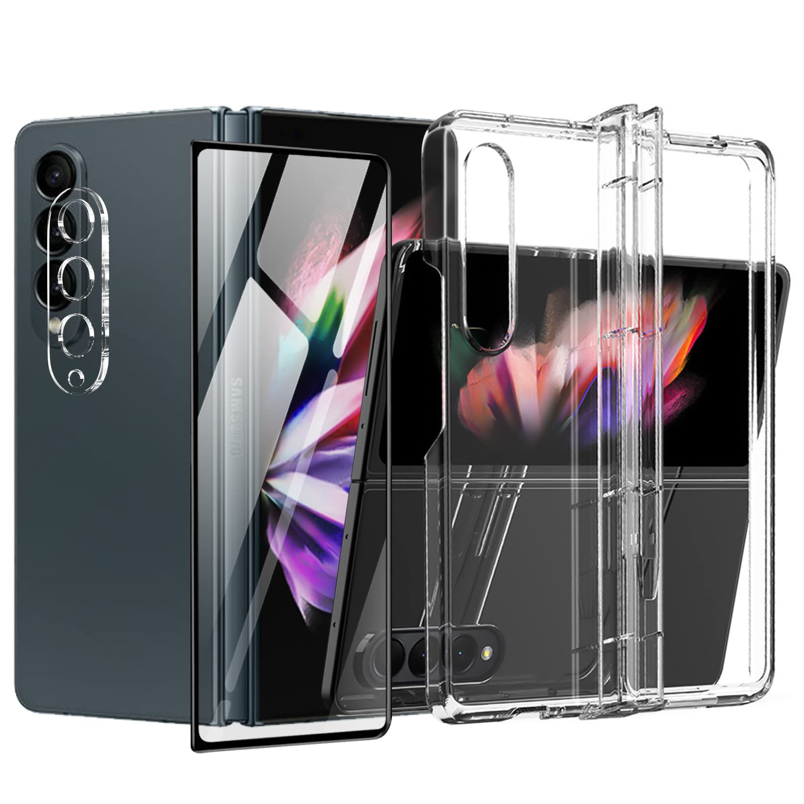 LUPAPA for Samsung Galaxy Z Fold 4 Case + Screen Protector + Camera Lens Protector (3 in 1), All Inclusive Ultra Thin TPU Transparent Phone Case Folding Screen Protector