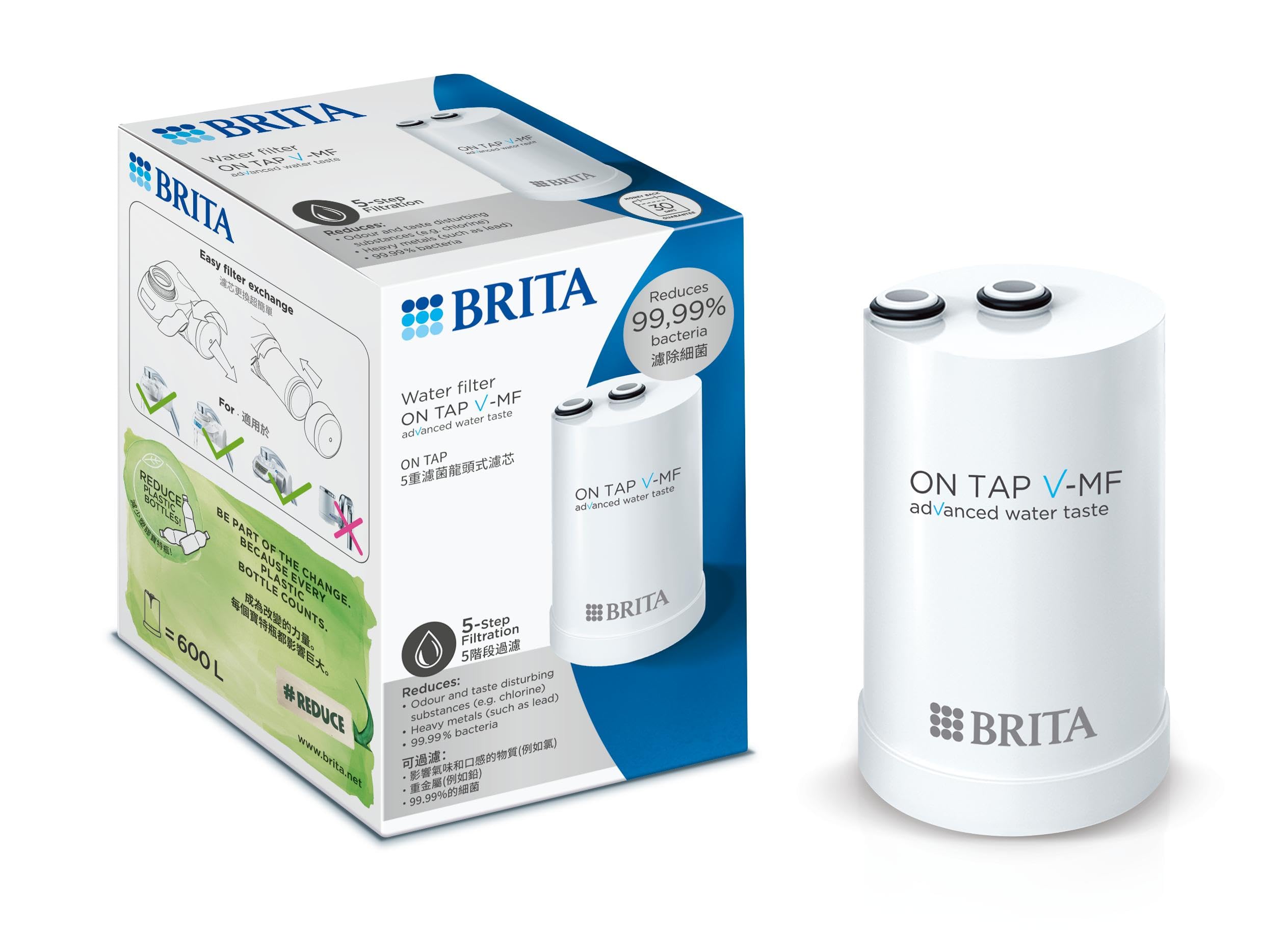 BRITA On Tap V-MF Water Filter Cartridge | Pack of 1 (600L/4 Months) | 99.99% Bacteria-Free | Reduces Chlorine, Lead, PFAS, Microplastics | Preserves Minerals | German Quality | For Municipal Water-image-6