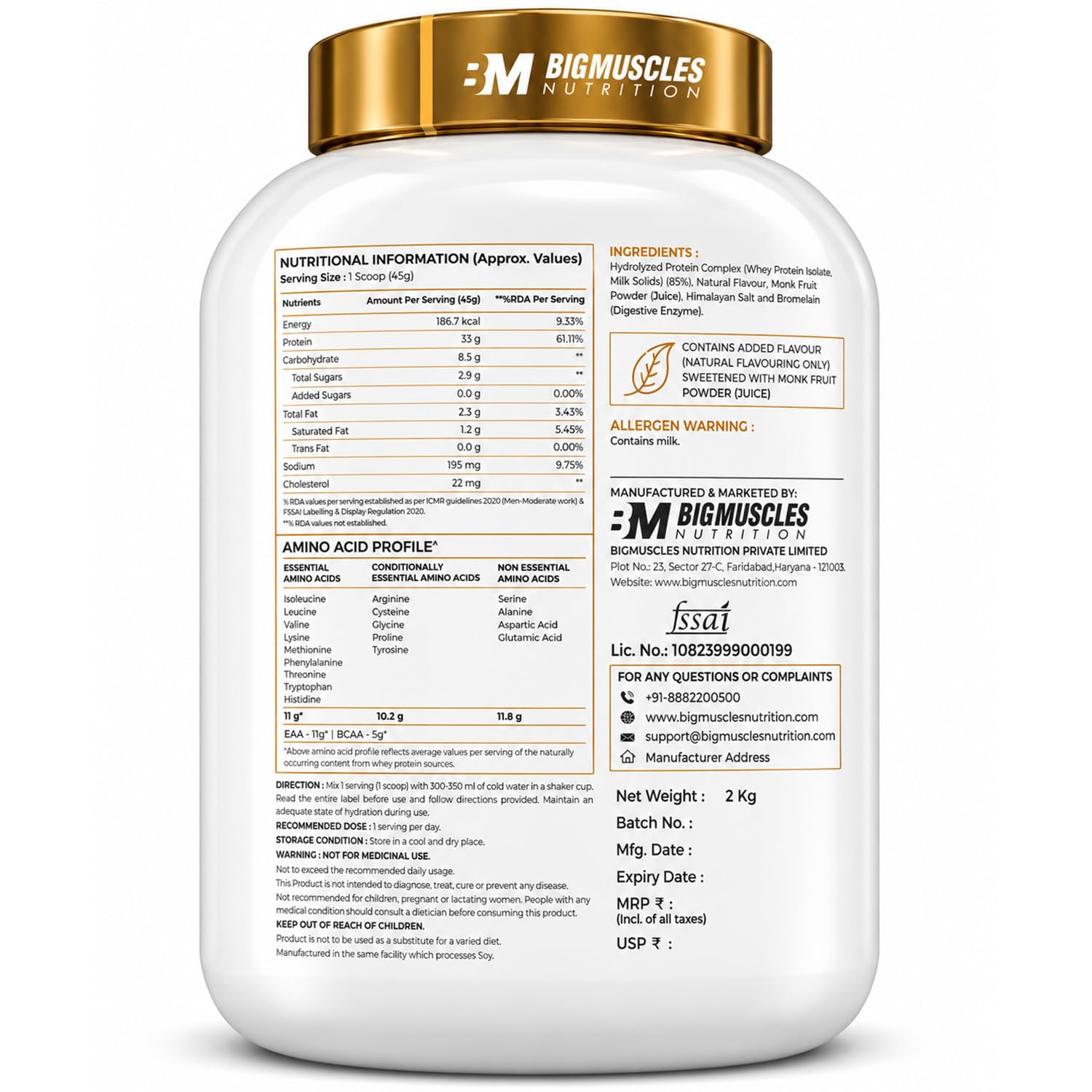 Bigmuscles Nutrition Gold Whey Isolate [2Kg, Albion Strawberry] | 33g Isolate Whey Protein with Bromelian For Faster Absorption | No Added Artificial Sweeteners, Flavours — Amazon image 9
