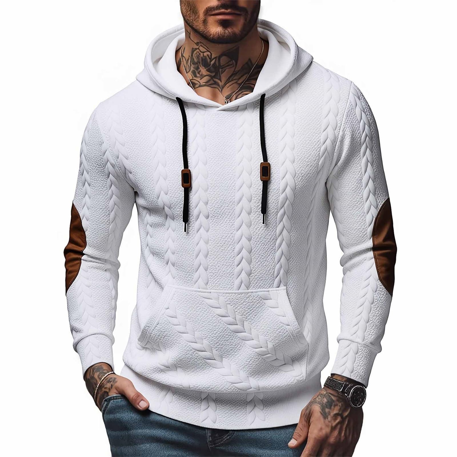 Pull à capuche jacquard isolant contre le froid d'hiver masculin