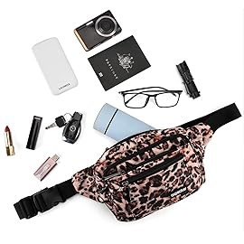 Oxpecker Waist Pack Bag with Rain Cover, Waterproof Fanny Pack for Men&Women, Workout Traveling Casual Running Hiking Cycling, Hip Bum Bag with Adjustable Strap for Outdoors (Leopard print)