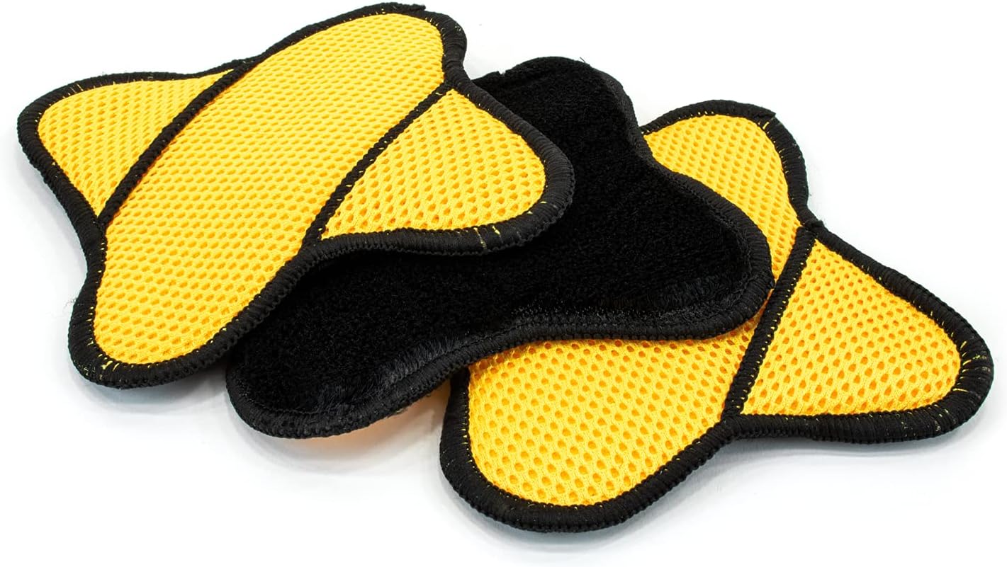 Autofiber Scrub Ninja Star Scrubber for Scrubbing Leather, Plastic, Rubber and Vinyl, Ergonomic Shape for Tight Spaces, Steering Wheels and Cup Holders - Pack of 3, Black/Gold (7inch x 7inch)