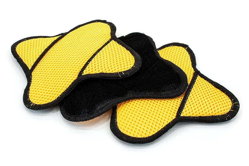 Esponja Escova Autofiber Scrub Ninja Star para Limpeza Automotiva de Couro, Plástico, Borracha e Vinil, Preta e Dourada, Kit com 3