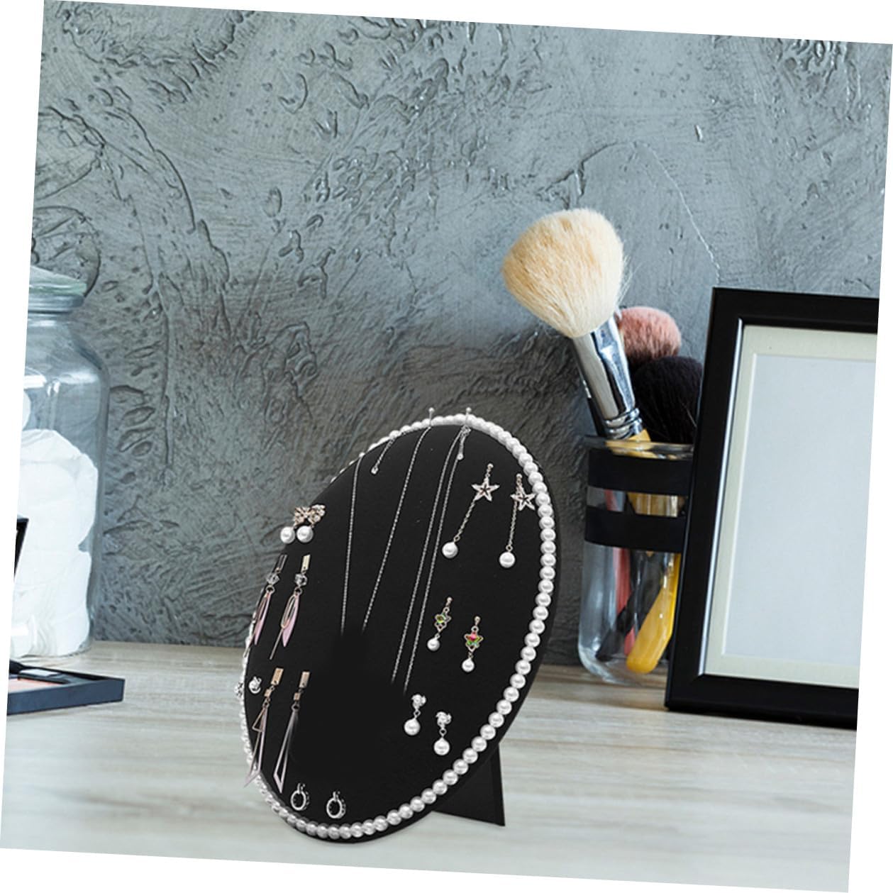 INOOMP Earring Rack Wall-mounted Jewelry Organizer Large Oval Black Velvet Earring Holder Stand with Pearl Display Board for Home Jewelry Storage and Ear Display
