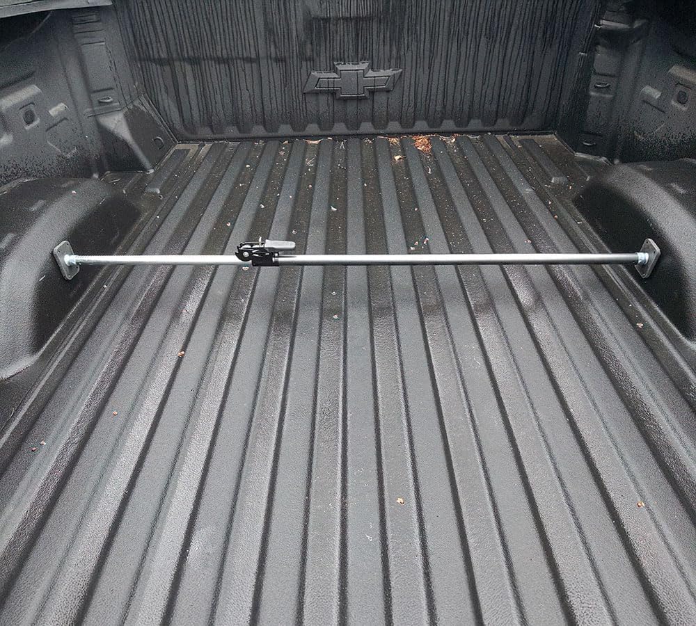Mytee Products 40"-70" Ratcheting Cargo Load Bar for Pickup Truck Bed with 60"x24" Storage Net - Adjustable Load Lock Bars - Truck Bed Cargo Stabilizer Bar for Semi Trailers, SUV & Bed Divider