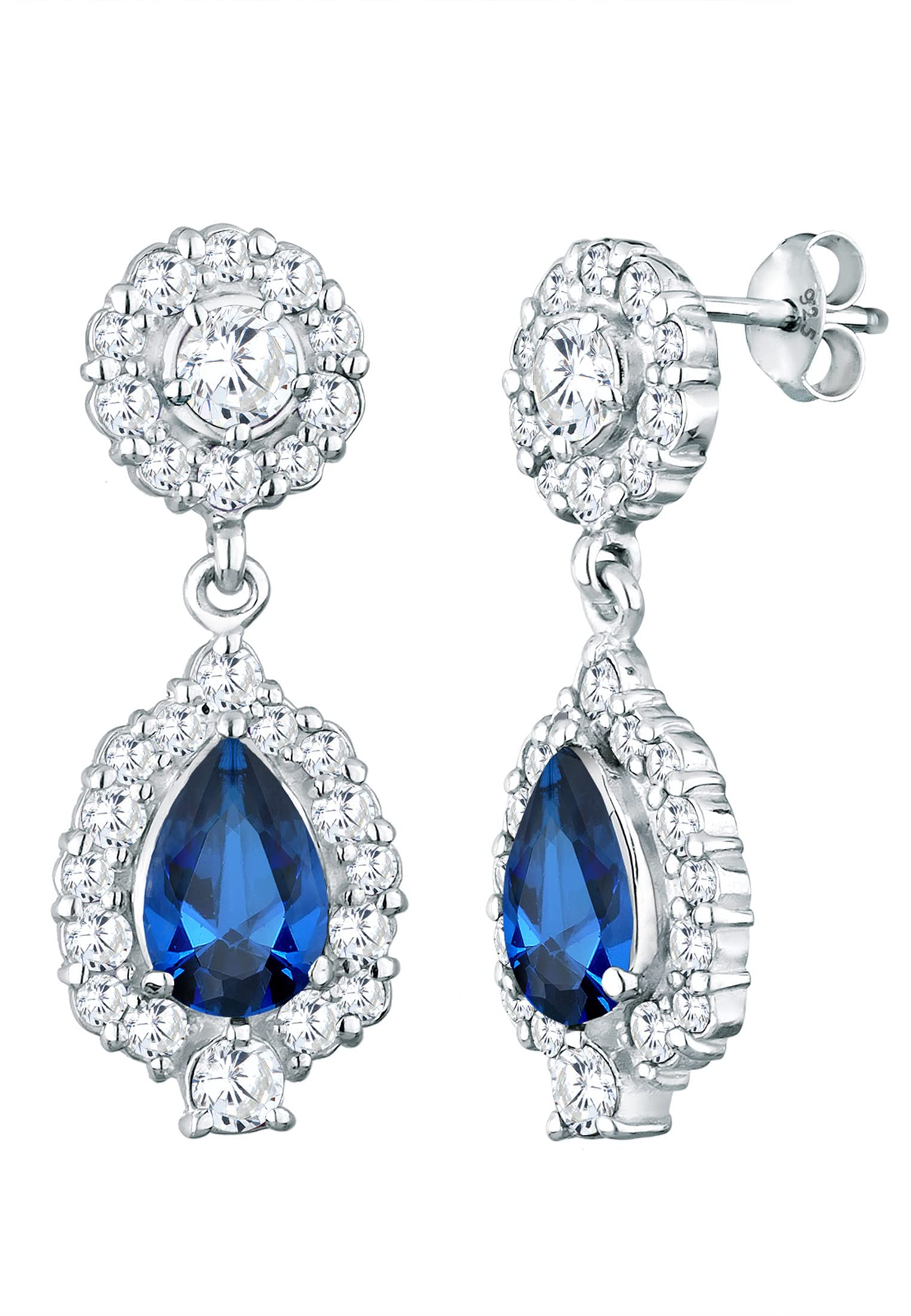 Elli Women's 925 Sterling Silver Xilion Cut Sapphire Earrings