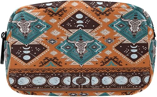 ALAZA Estuche de cuero negro con diseño de calavera y esqueleto de amor, bolsa de maquillaje de viaje con cremallera para mujer, Multi1