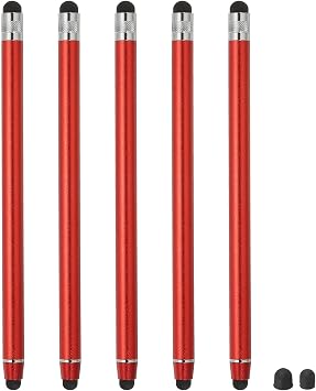 MECCANIXITY 5pcs Stylus Pens for Touch Screens with 2 Extra Tips Dual Rubber Tips Capacitive Stylus Universal Tablet Pen Sensitivity Precision, Red