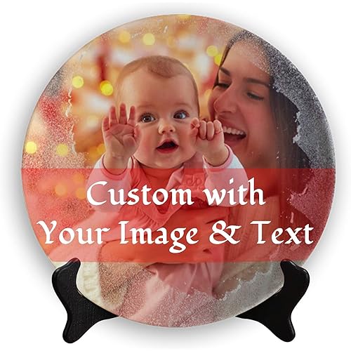 Personalized Photo Ceramic Plate, Wobble-Plate with Display Stand, Custom Display Dishes with Picture Photo Text, Customizable Memorial Gifts for Birthday Anniversary, 8 inches(20cm)