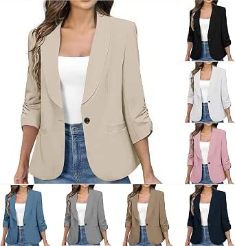 Blazers for Women Business Casual Button Down Blazer Jacket Solid Color Long Sleeve Blazers Fall Fashion Clothes - View 2