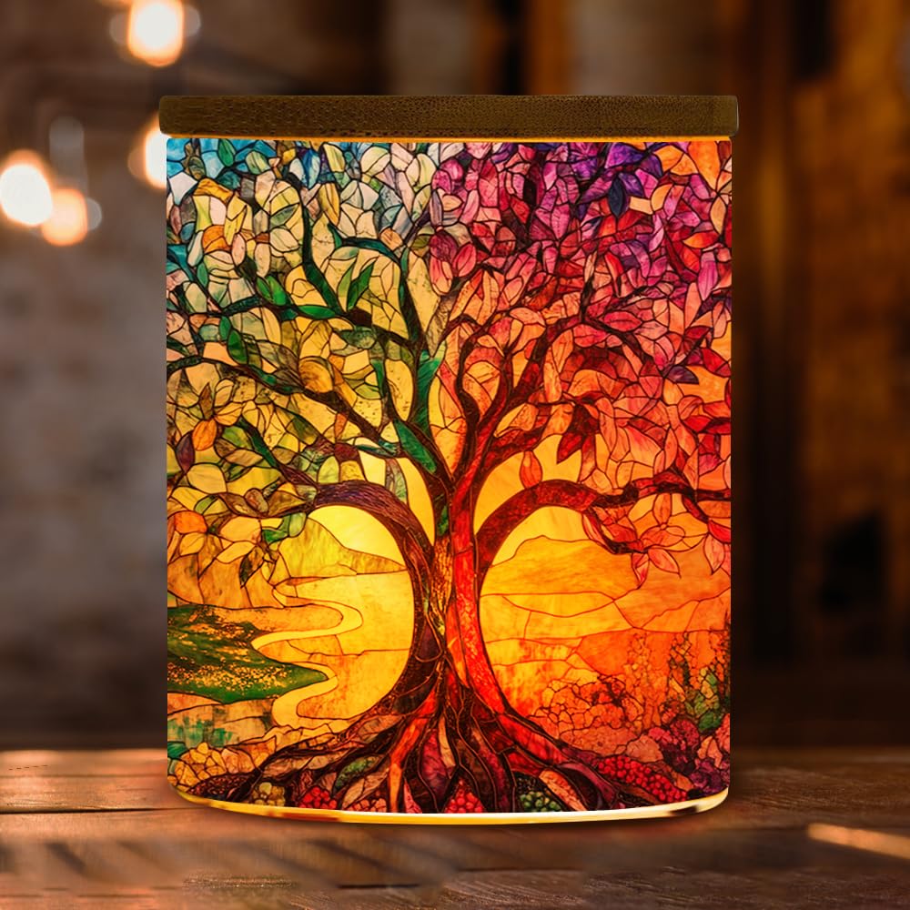 Photophore arbre de vie en verre teinté, lueur apaisante pour votre intérieur