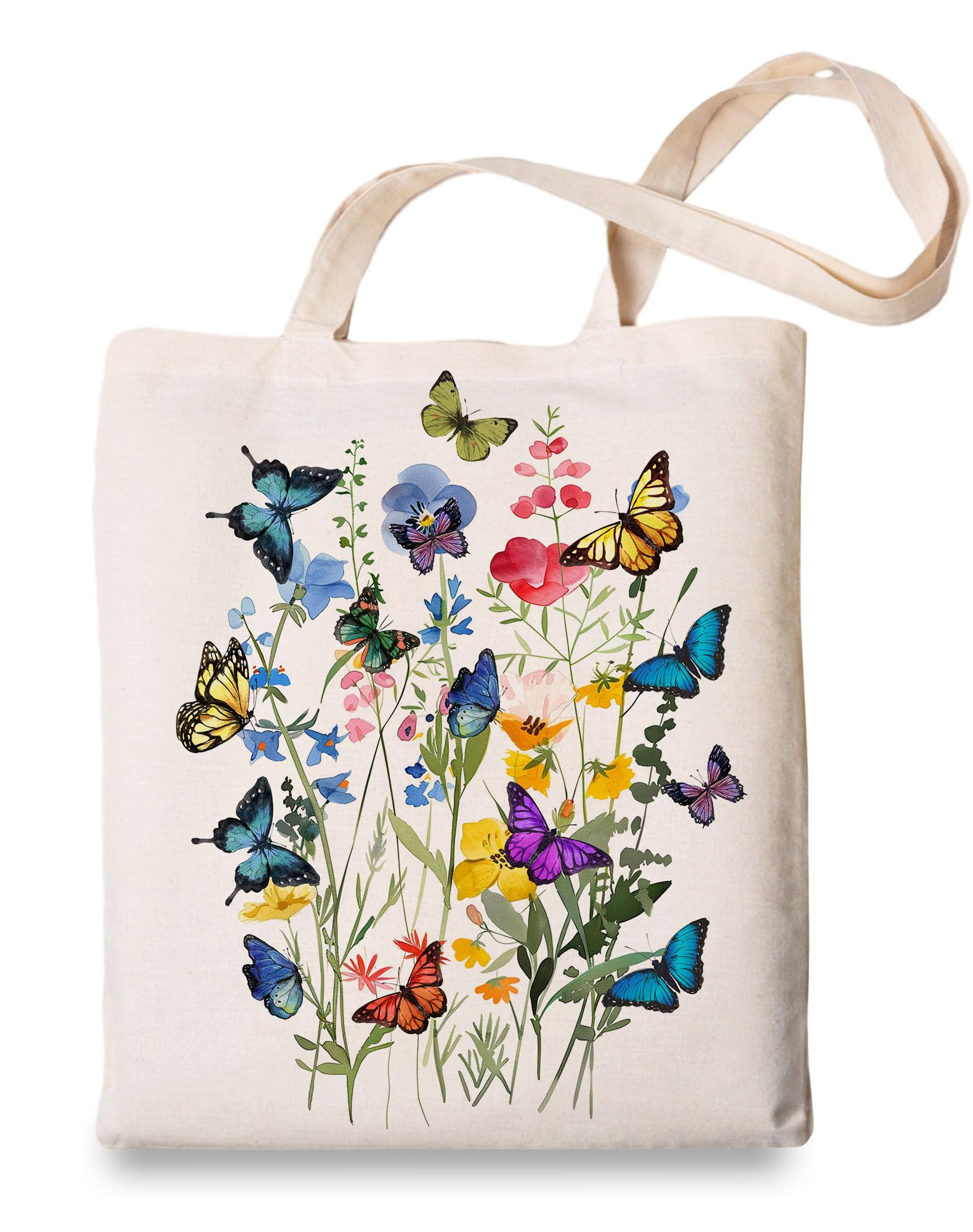 OUZ Flower Tote Bag, Aesthetic Wildflower Tote Bag, Canvas Tote Bag for Women Beach Bag Shopping Bags Reusable Grocery Bags