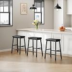HOOBRO Bar Stools, Set of 2 Bar Chairs, PU Leather Upholstered Breakfast Stools, Easy Assembly, Suitable for Kitchen, Bar, Dining Room, Black BB01MD01