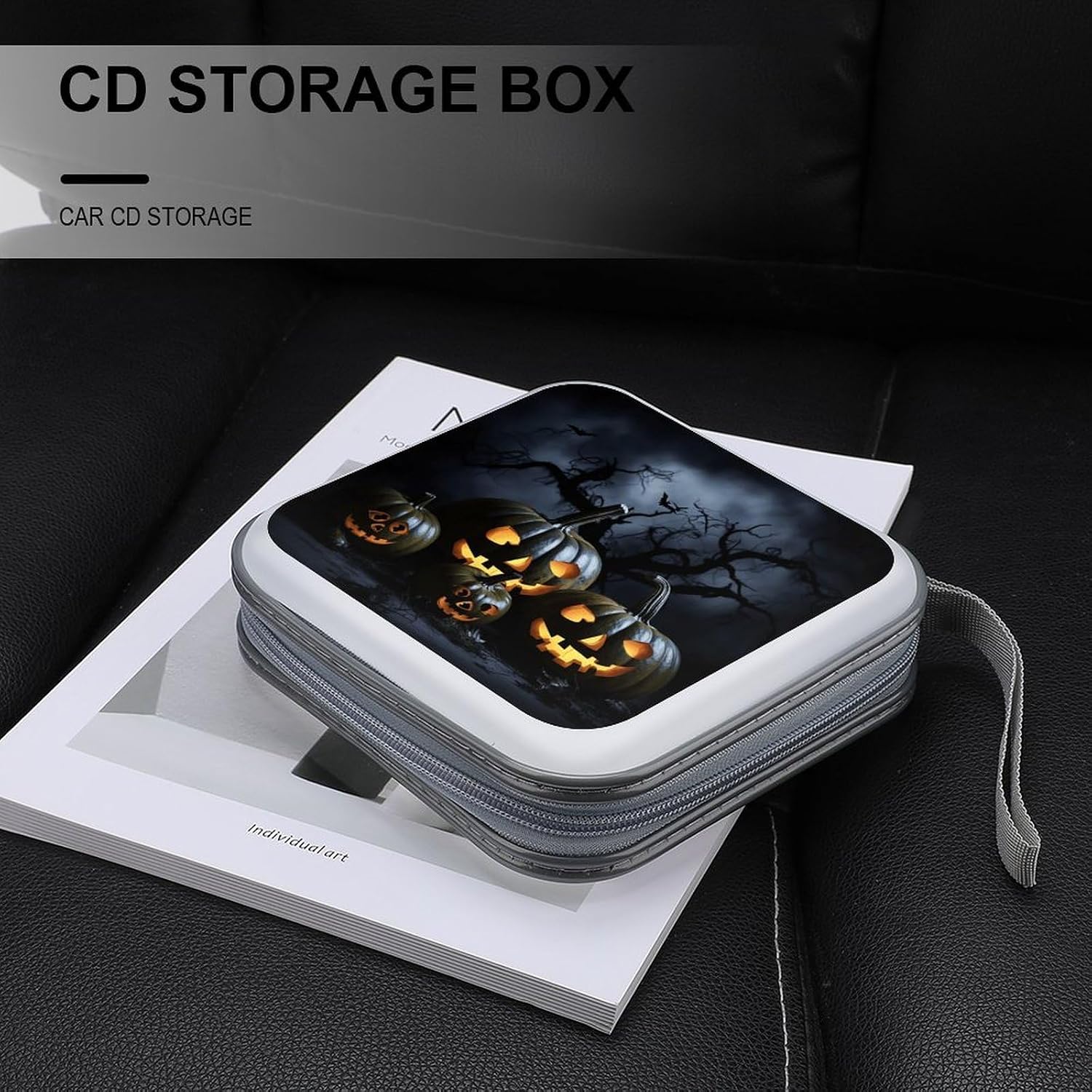 Halloween with Pumpkins CD Case 40 Capacity DVD Cases for Car Portable CD Boxes Holder with Zipper Protective DVD Box with Handle for Blu Ray Movie Music Audio Disk image 5