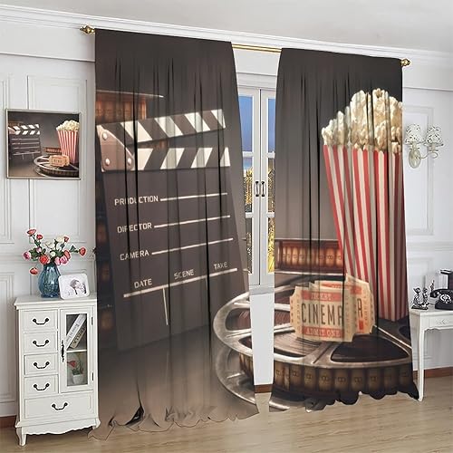 Miniatura 98 de Cortinas opacas para cine en casa, diseño retro moderno, tiras de película de palomitas de maíz para cámara de película, bolsillo para barra,