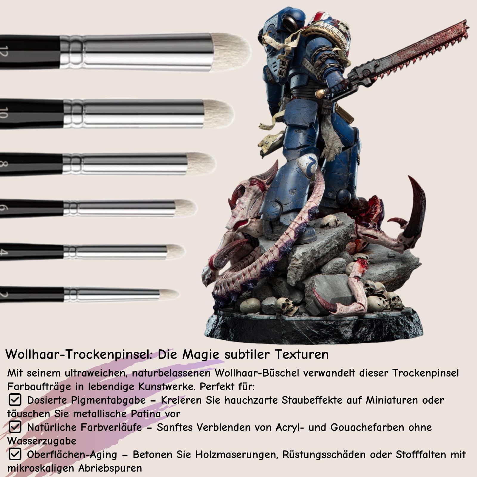Drybrush set, 6 stuks, nylon Dry Brush, professionele