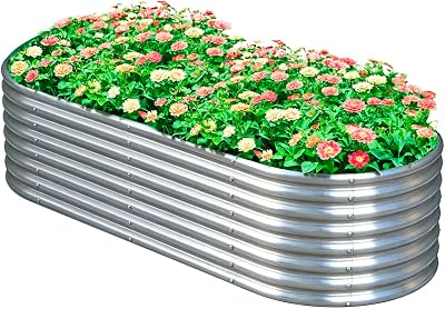 Raised Garden Bed 6x3x2 FT Galvanized Boxes Outdoor Planter Plant for Vegetables Flowers Herb (Silver, 1pc, 6ร3ร2 FT/180ร90ร60 CM)